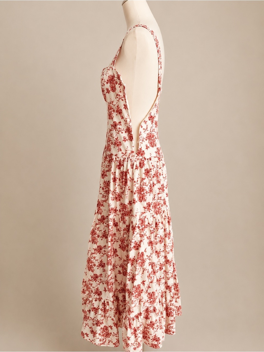 WAYF Floral Tiered Midi Dress NWT Sweetheart Cotton Blend Large - Picture 3 of 3